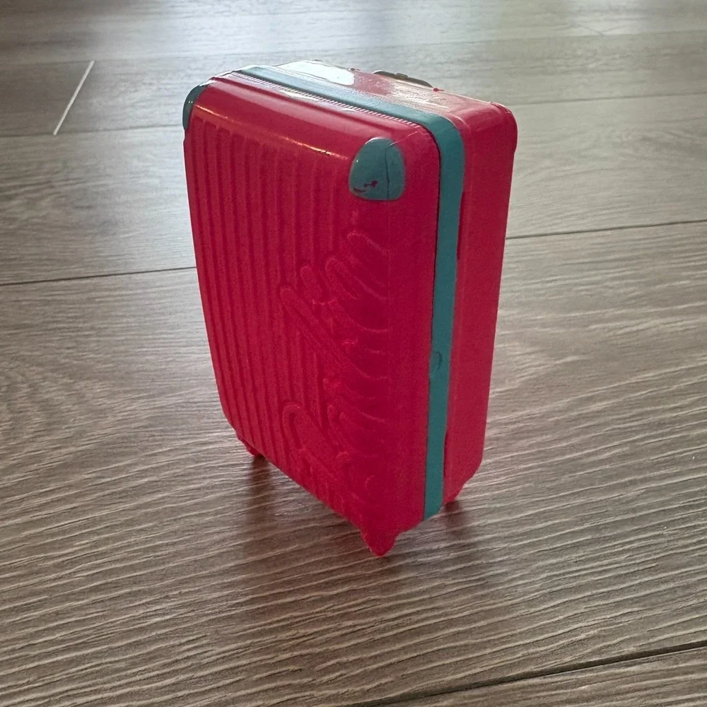 Barbie Doll Accessory Pink Retractable Handle Travel Plastic Luggage Suitcase